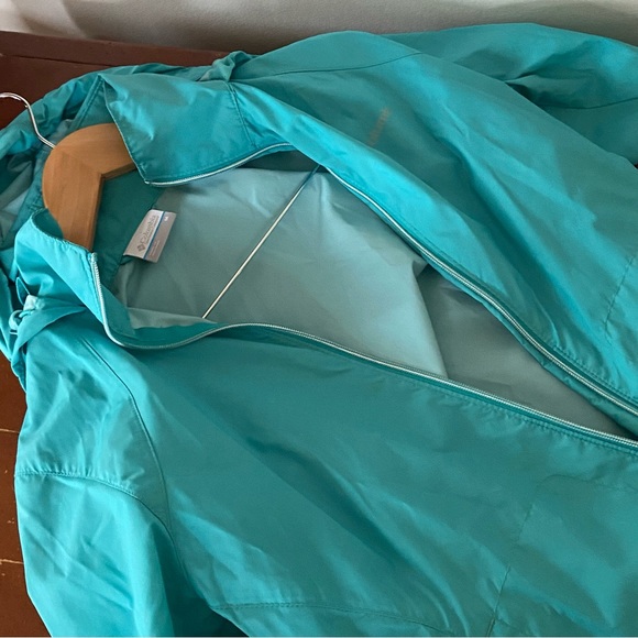 Columbia medium teal rain coat jacket hood - Picture 4 of 8